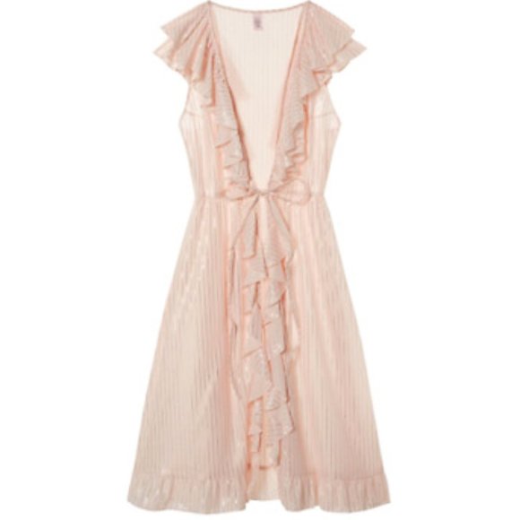Victoria’s Secret Dream Angel Sheer Ruffle Sexy Stripe Midi Kimono Robe-L - Picture 2 of 15